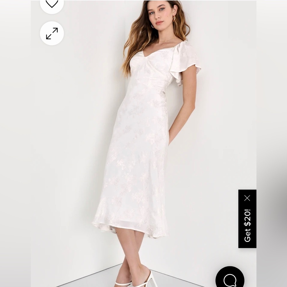 Lulus White Satin Flutter Sleeve Midi Dress